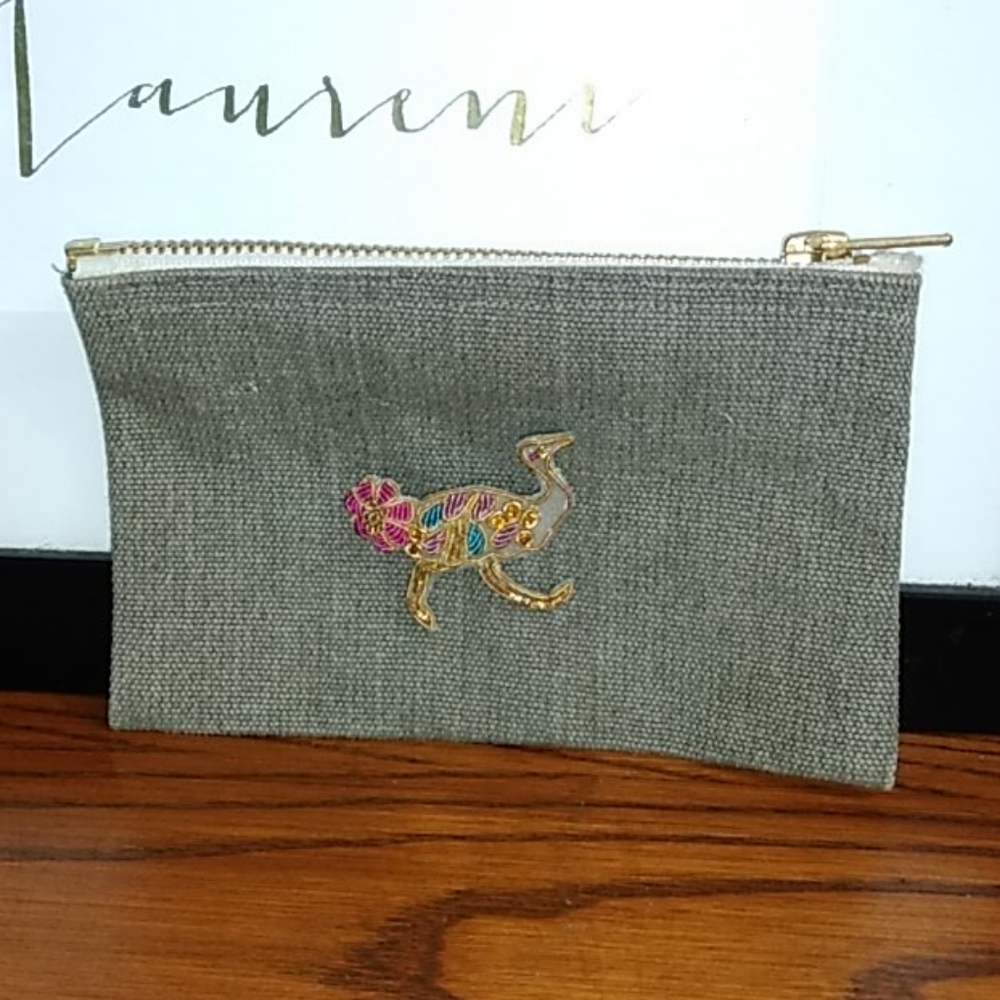 bird pin coin purse linen